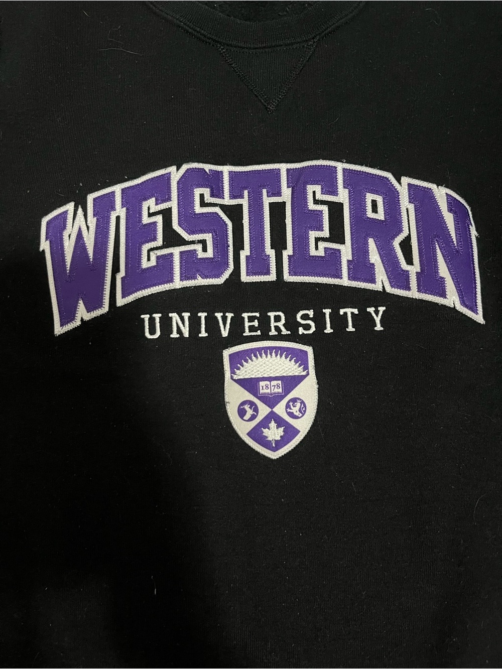 Western University UWO Unisex Black and Purple Crewneck Sweatshirt